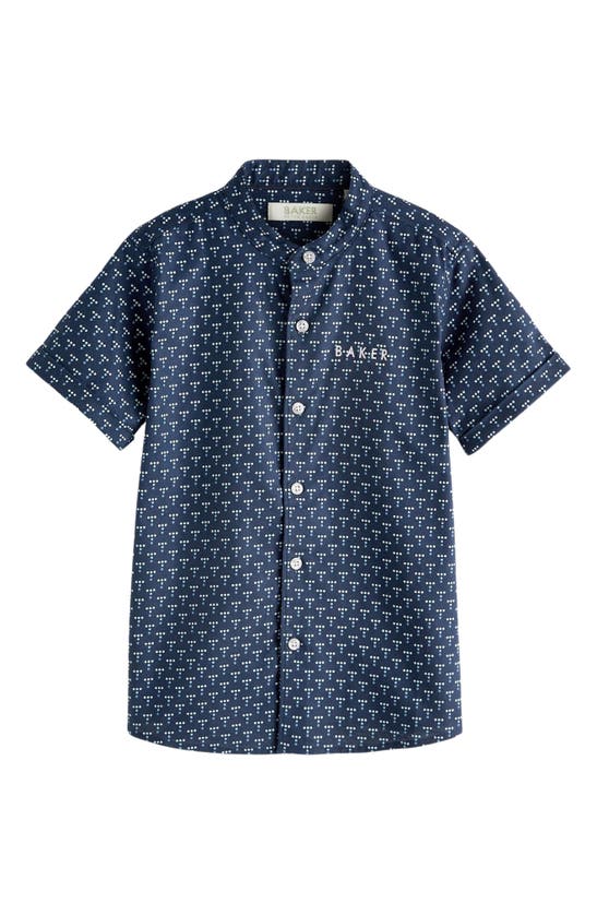 Shop Baker By Ted Baker Kids' Dot Print Short Sleeve Cotton Button-up Shirt In Blue