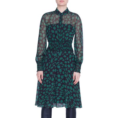 Akris Punto Animal Dot Print Long Sleeve Dress, Black