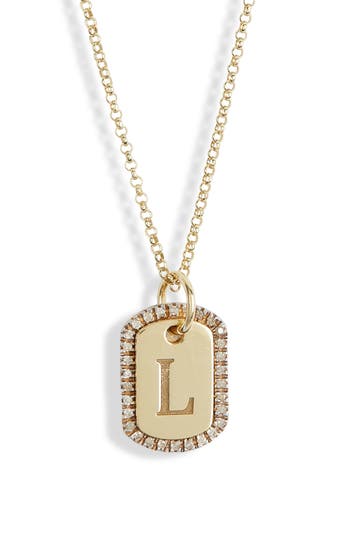 Meshmerise Diamond Initial Dog Tag Pendant Necklace In Yellow-l