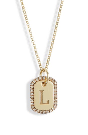 Meshmerise Diamond Initial Dog Tag Pendant Necklace In Gold