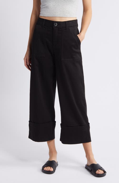 Wit & Wisdom 'ab'solution Skyrise Patch Pocket Crop Wide Leg Twill Pants In Black