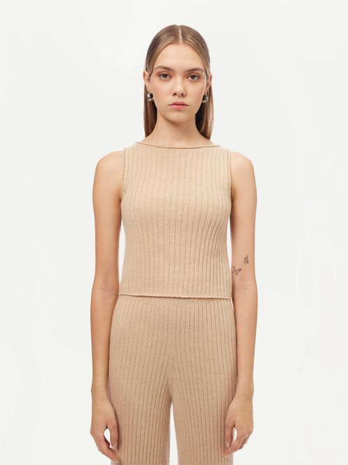 Gobi Mongolian Cashmere Organic Color Cashmere Crop Top In Beige