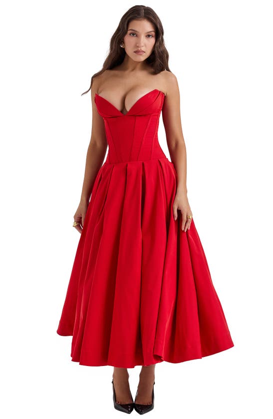 Shop House Of Cb Lady Strapless Midi Dress In Salsa