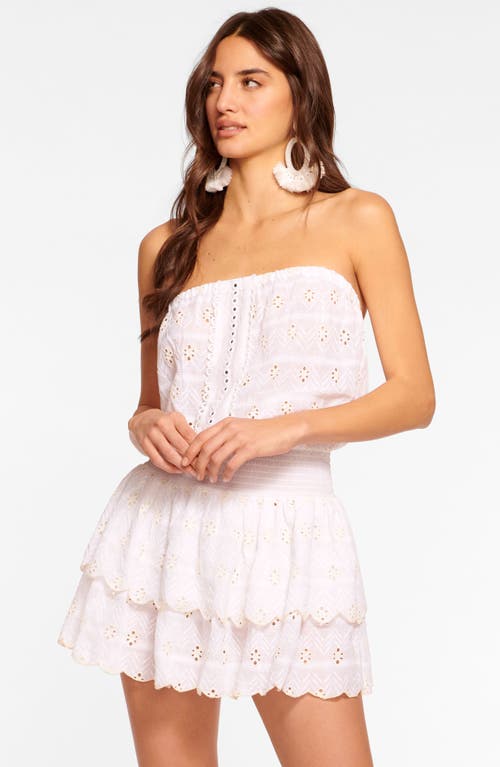 Shop Ramy Brook Rita Eyelet Strapless Cotton Cover-up Minidress In White/sand Combo