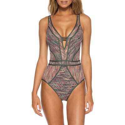 Becca Reveal Plunge One-Piece Swimsuit, Green