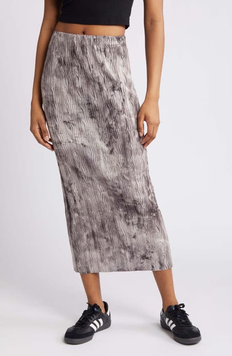 Abstract Print Plissé Maxi Skirt