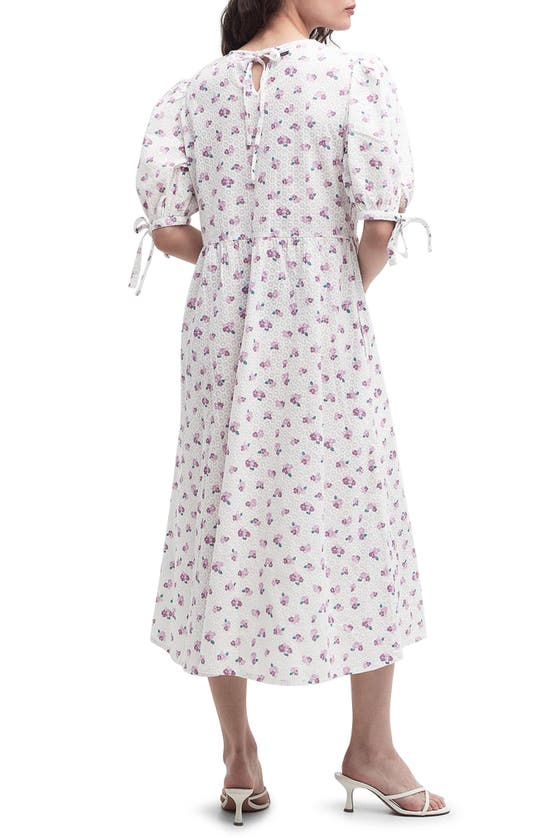 Shop Barbour Goodleigh Floral Puff Sleeve Cotton Midi Dress In White/pink Flowers