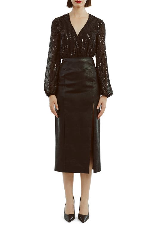 Bardot Sequin Wrap Front Bodysuit In Black