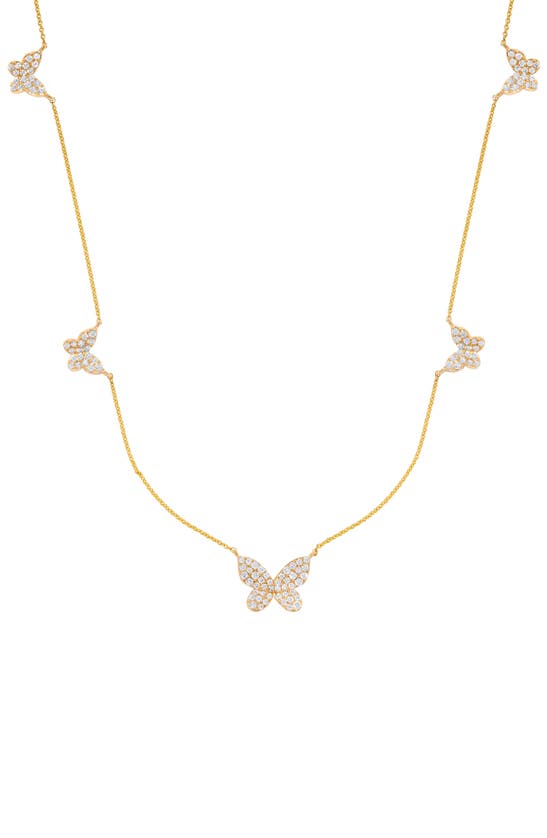 H.j. Namdar Butterfly Diamond Station Necklace In 14k Yellow Gold
