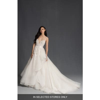 Hayley Paige Jolene Floral Applique Plunge Wedding Dress, Size IN STORE ONLY - Ivory