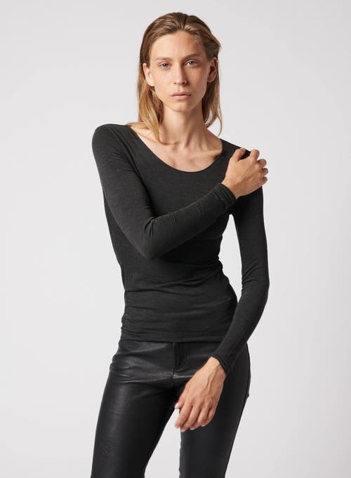 Majestic Filatures Soft Touch Long Sleeve Merrow Edge Boatneck T-shirt In Black