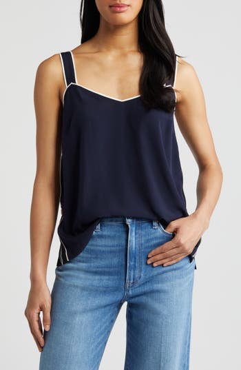 Shop Court & Rowe Piped Button Detail Camisole In Blue Night