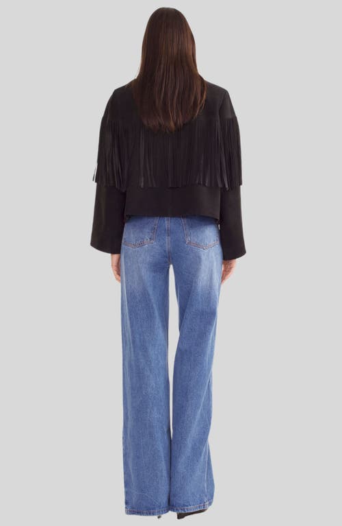 Cynthia Rowley Cropped Fringe Suede Jacket In Black