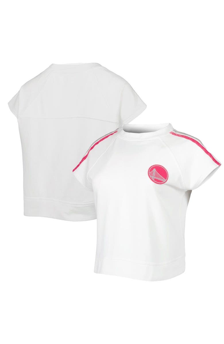 LUSSO Women's Lusso White Golden State Warriors Margot Cropped Tri-Blend Cap Sleeve Sweatshirt, Alternate, color, White