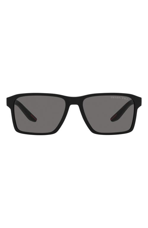 Prada Linea Rossa 58mm Polarized Rectangular Sunglasses in Rubber Black at Nordstrom
