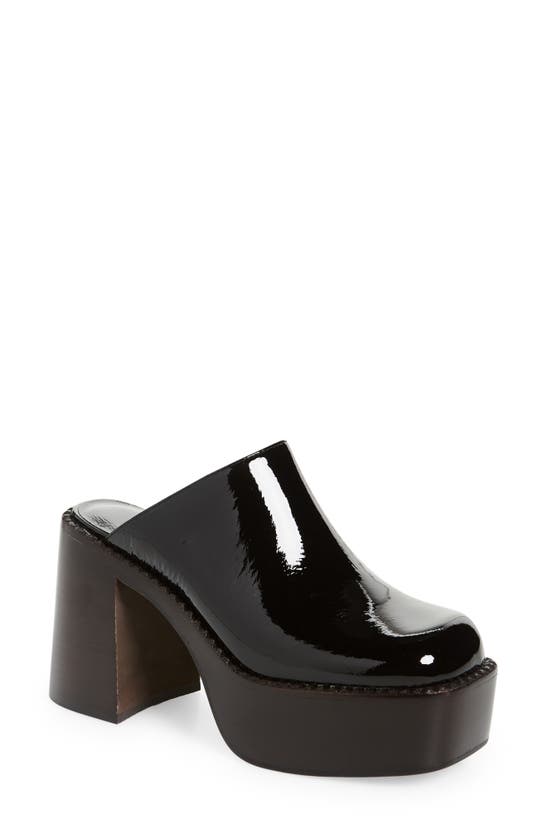 Jeffrey Campbell Drummer Platform Mule In Black Crinkle Patent Leather