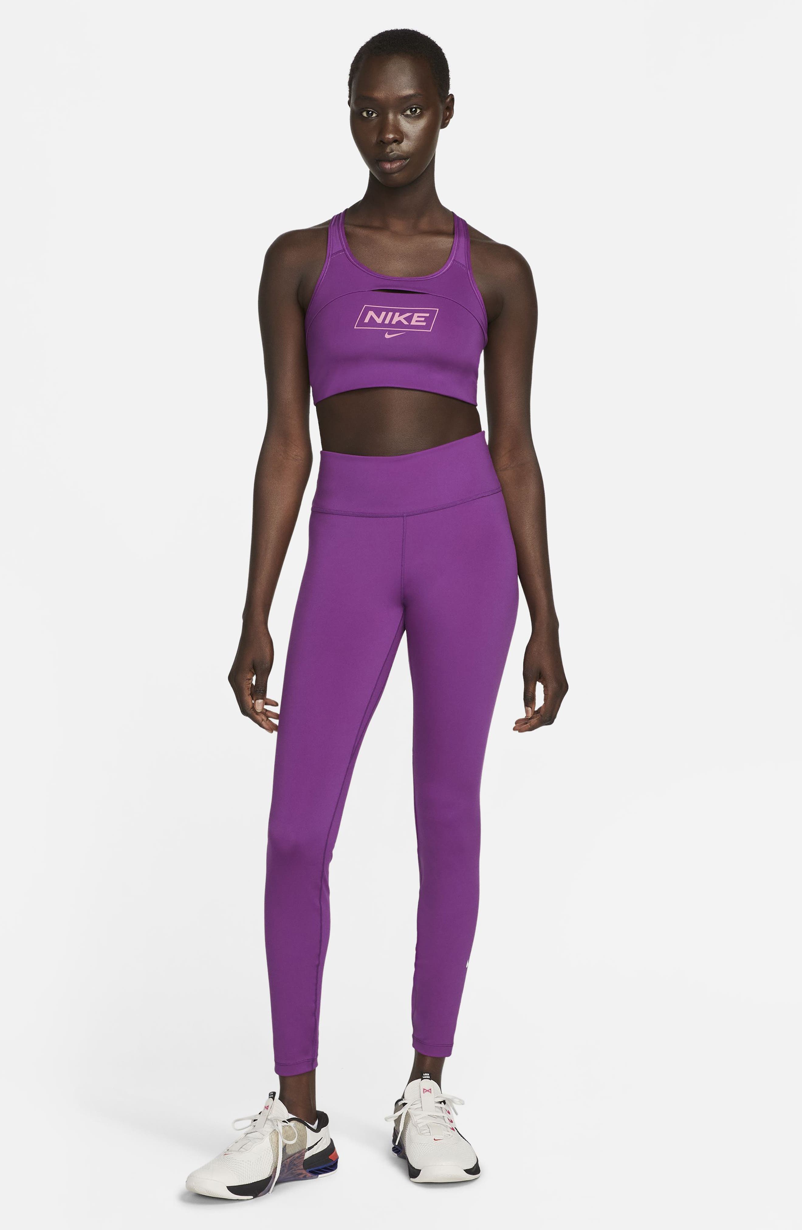 Nike Pro Dri-FIT Swoosh Sports Bra in Viotech/Cave Purple