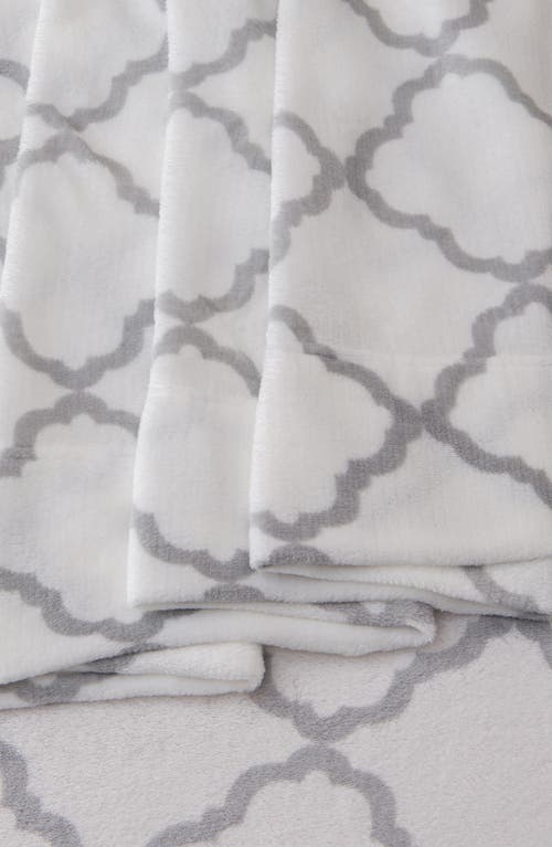 Shop Woven & Weft Printed Plush Velour Sheet Set In Lattice - White/grey