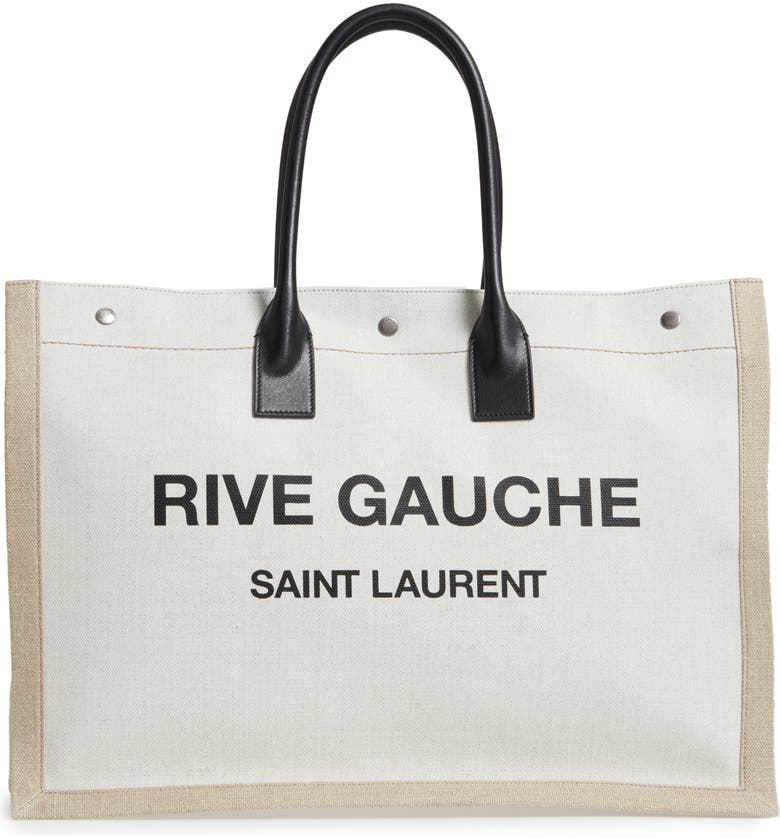 Saint Laurent Noe Rive Gauche Logo Linen Tote | Nordstrom