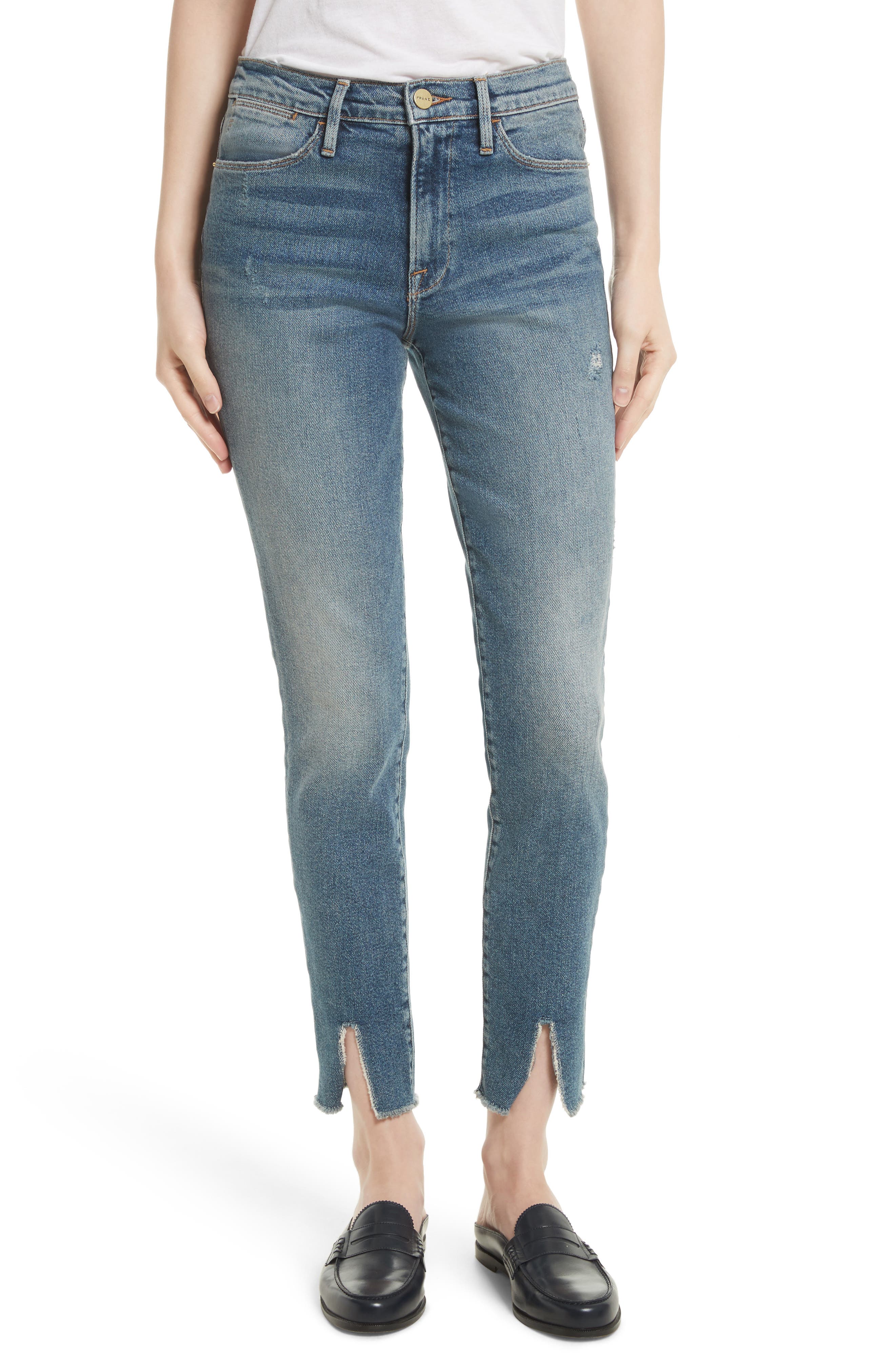 FRAME Raw Hem High Waist Skinny Jeans (Beckett) Nordstrom
