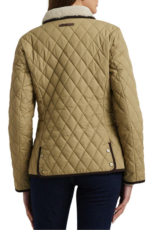 Ralph Lauren Lauren Quilted Faux Shearling Collar Jacket In Birch Tan