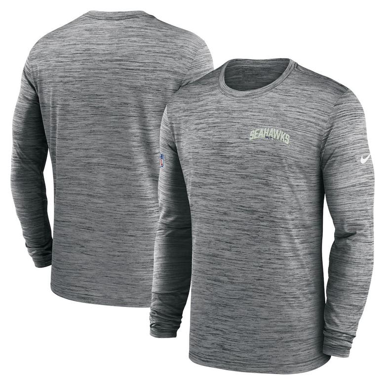 Men's Nike Gray Seattle Seahawks Sideline Velocity Athletic Stack Performance Long Sleeve T-Shirt Size: 3XL