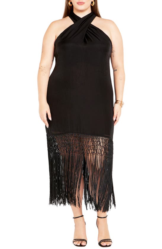 Shop City Chic Calypso Fringe Maxi Dress In Black