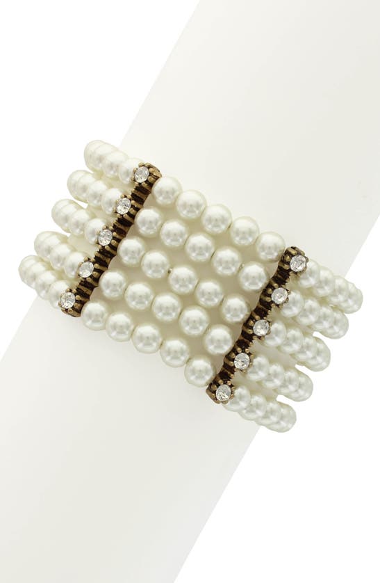 Shop Olivia Welles Neida Imitation Pearl & Crystal Bracelet In Beige