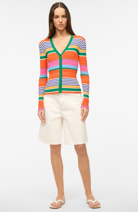 Shop Staud Cargo Stripe Rib Cardigan In Multi Bayadere Stripe