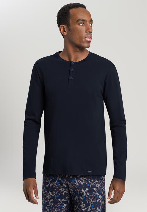 Hanro Living Shirts Long Sleeve Henley In Deep Navy