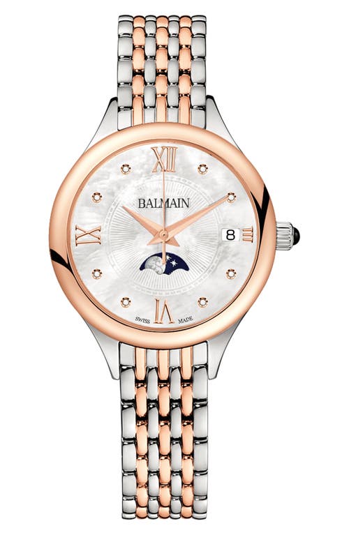 Balmain Watches Mother-of-pearl Diamond Moon Phase Bracelet Watch, 31mm In Gold