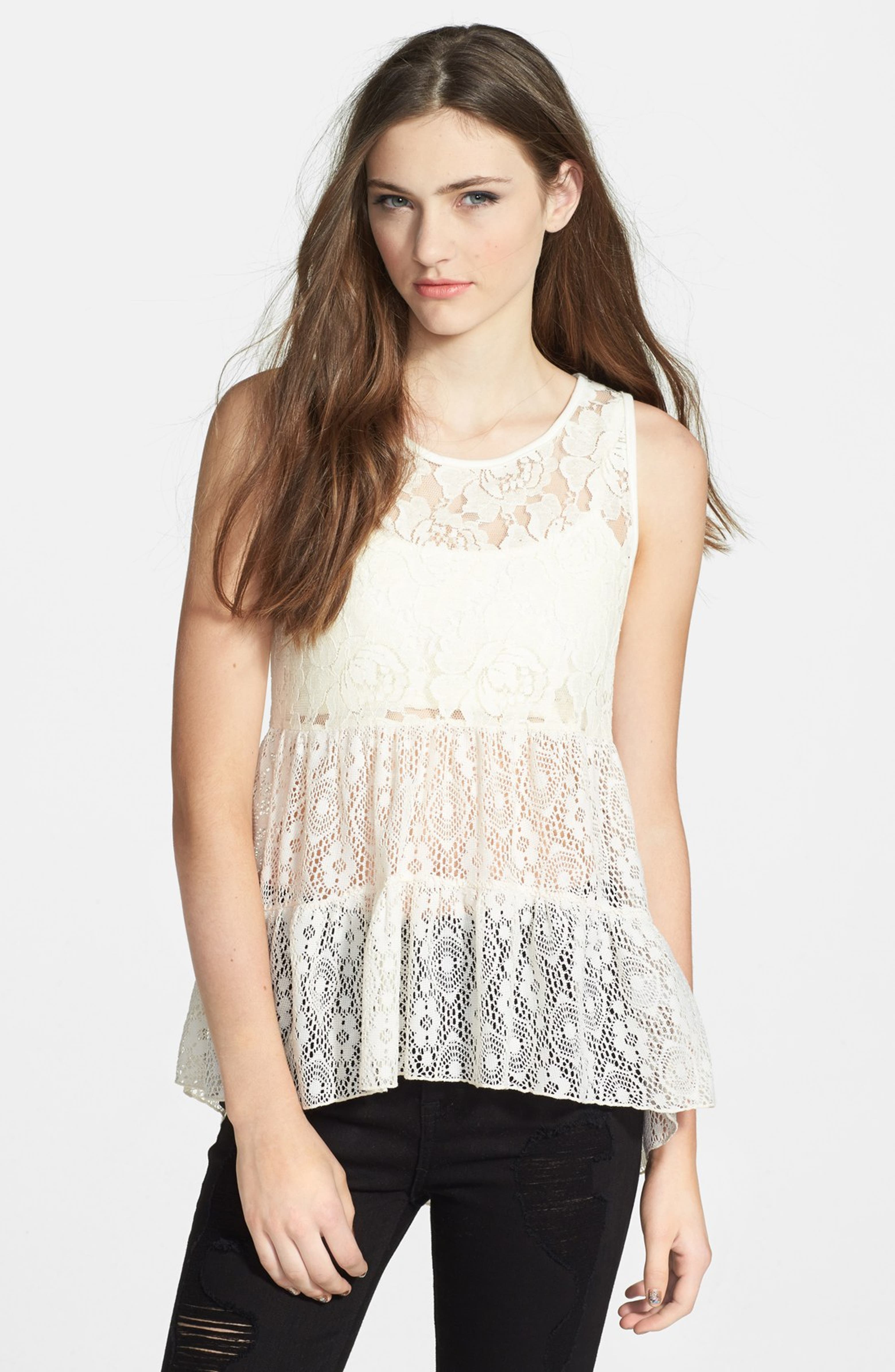 Lily White Tiered Lace Top (Juniors) | Nordstrom