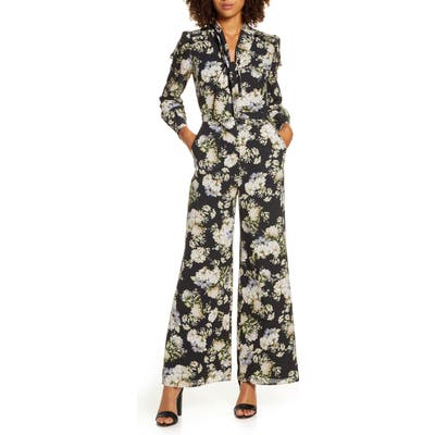 Ali & Jay Stay Magical Floral Print Long Sleeve Jumpsuit, Black