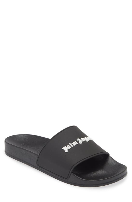 Shop Palm Angels Essential Logo Pool Slide Sandal In Black White