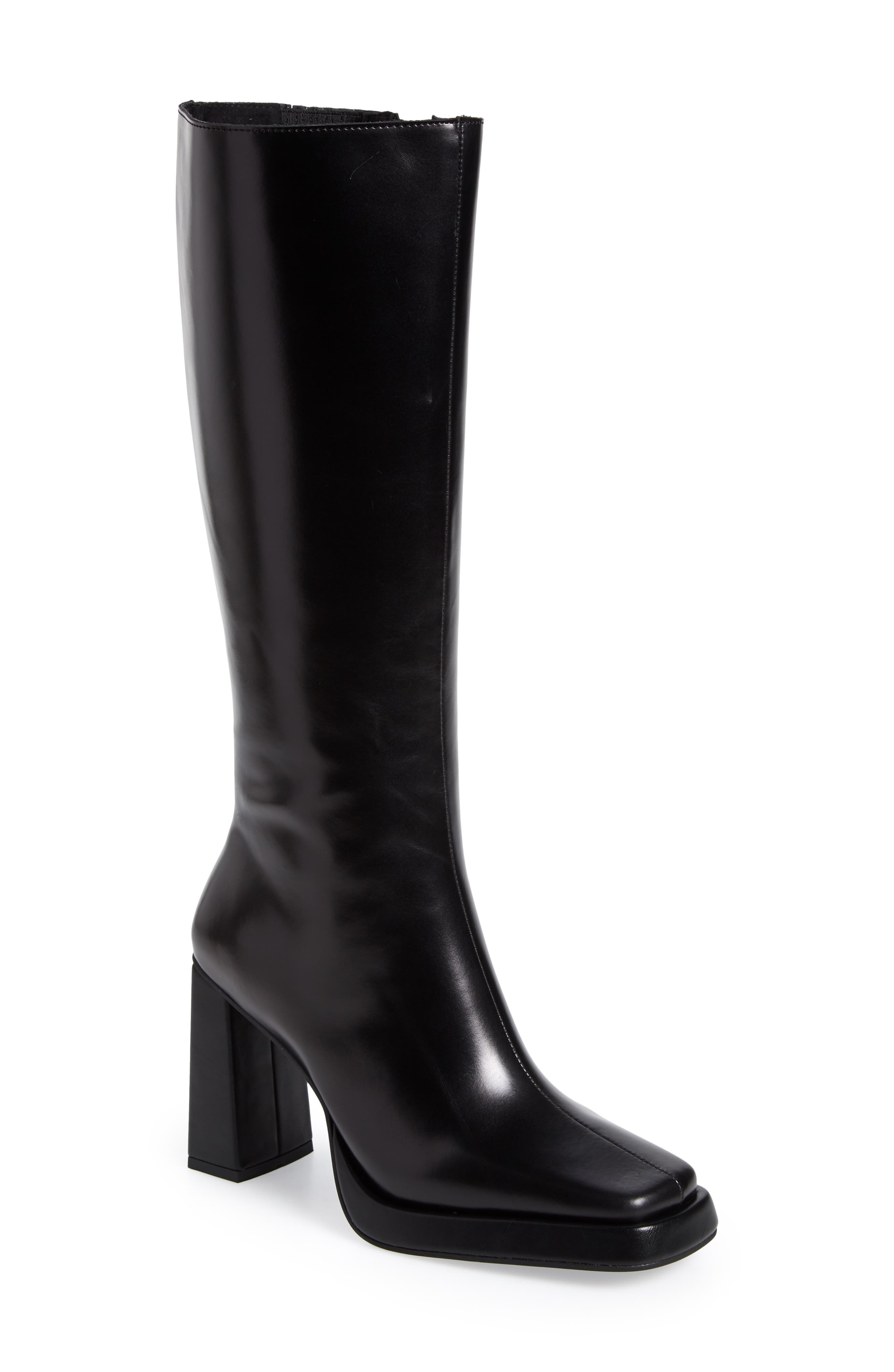 fitted black knee high boots