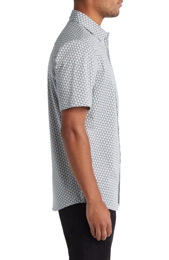 Shop Karl Lagerfeld Paris Logo Print Short Sleeve Stretch Cotton Button-up Shirt In White