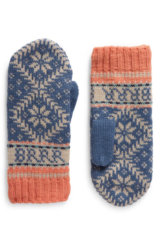 French Knot Fleece Lined Nordic Wool Mittens In Blue