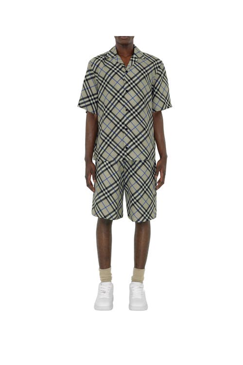 Shop Burberry Oversized Check Silk Shirt In Lichen