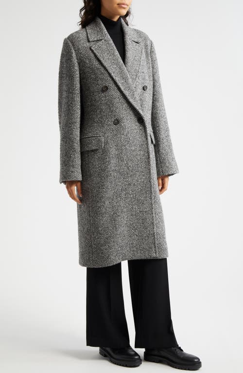 Shop Vince Herringbone Tweed Double Breasted Coat In Charcoal