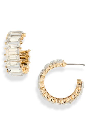 Cara Baguette Crystal Huggie Hoop Earrings In Gold
