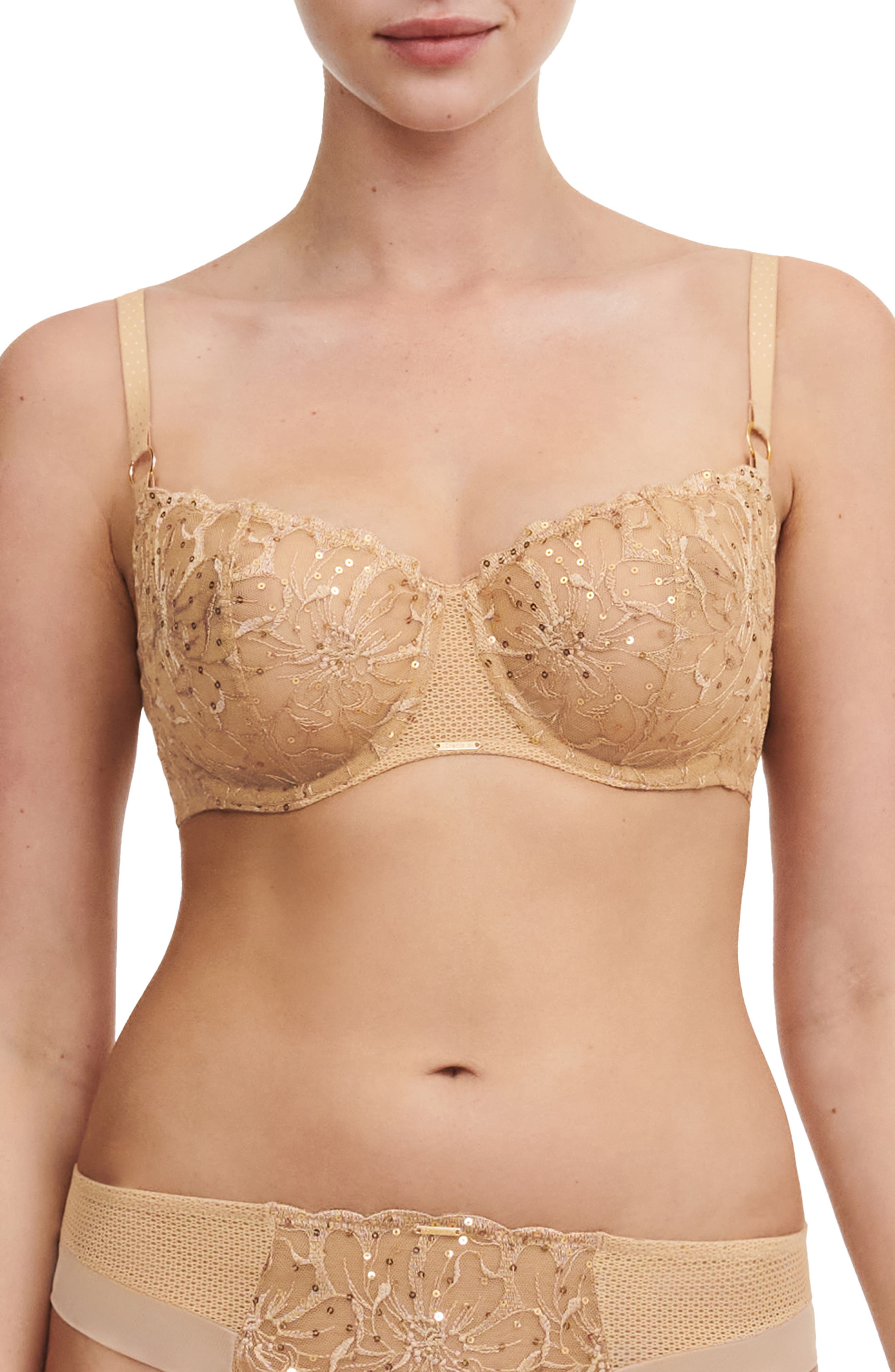 Chantelle Lingerie Fleurs Underwire Signature Demi Bra in Toffee Sequins 