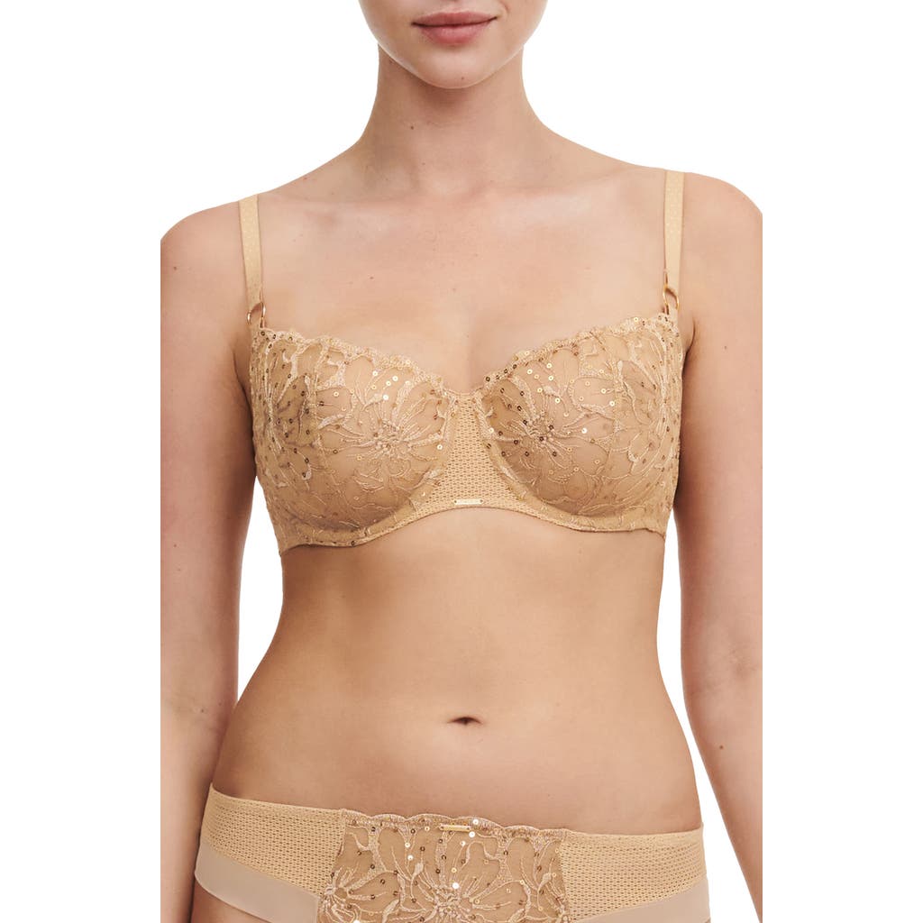 Chantelle Lingerie Fleurs Underwire Signature Demi Bra in Toffee Sequins