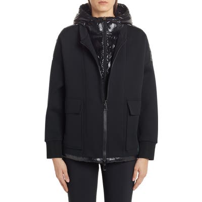 Moncler Quilted Down Mixed Media Jacket, Black