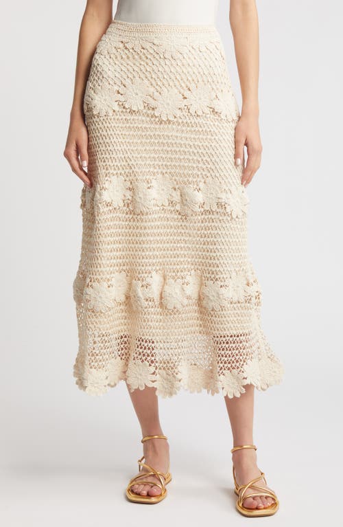 Shop Kobi Halperin Presley Floral Crochet Cotton Midi Skirt In Natural