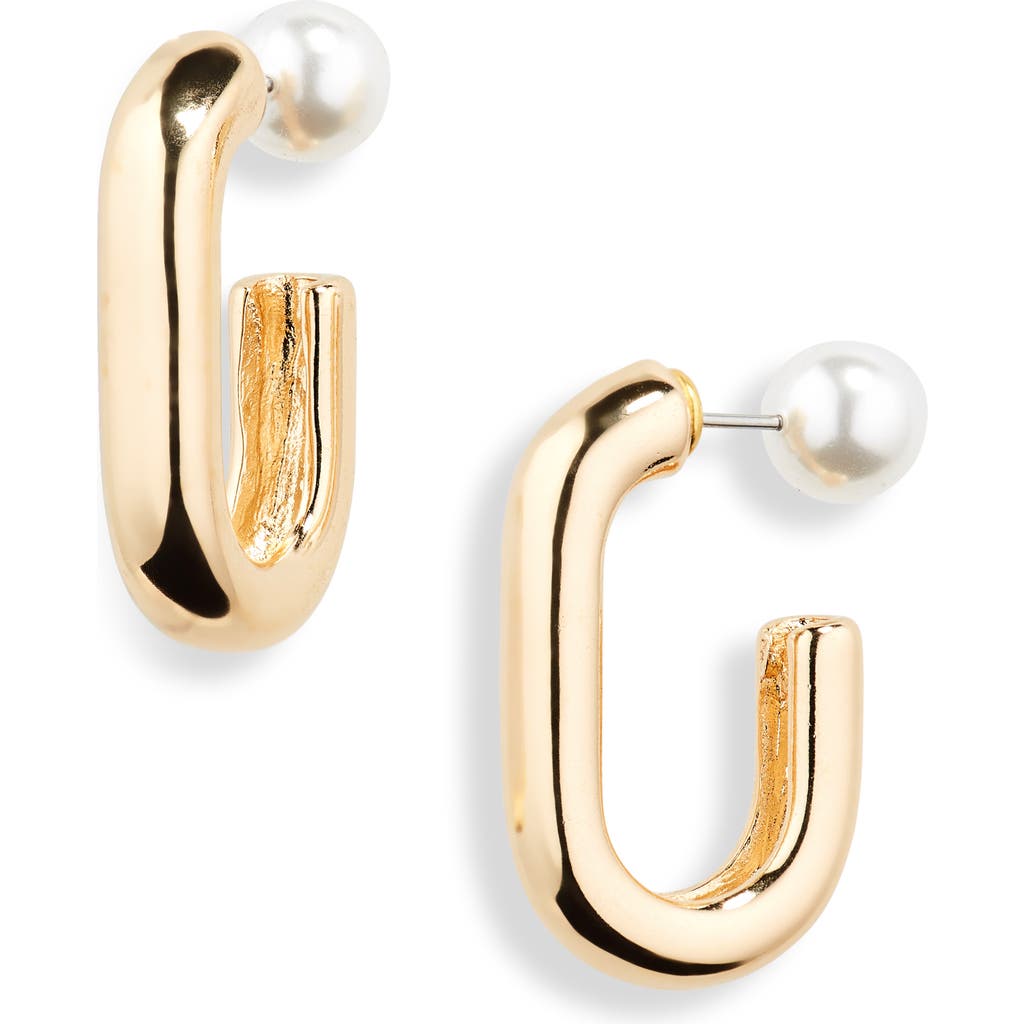 Shop Nordstrom Rack Imitation Pearl Hoop Front/back Earrings In White- Gold