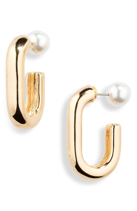 Faux Pearl Hoop Front/Back Earrings