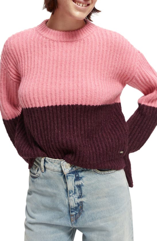 Scotch & Soda Chunky Colorblock Sweater In Pink Combo