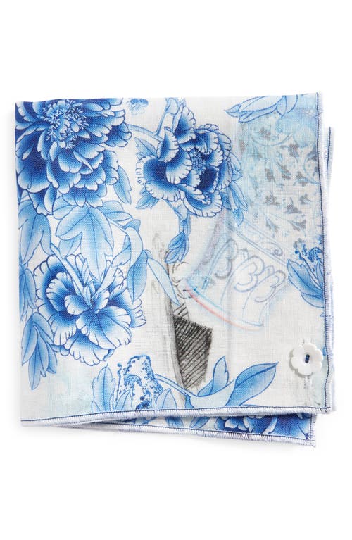 Print Linen Pocket Square in Blue