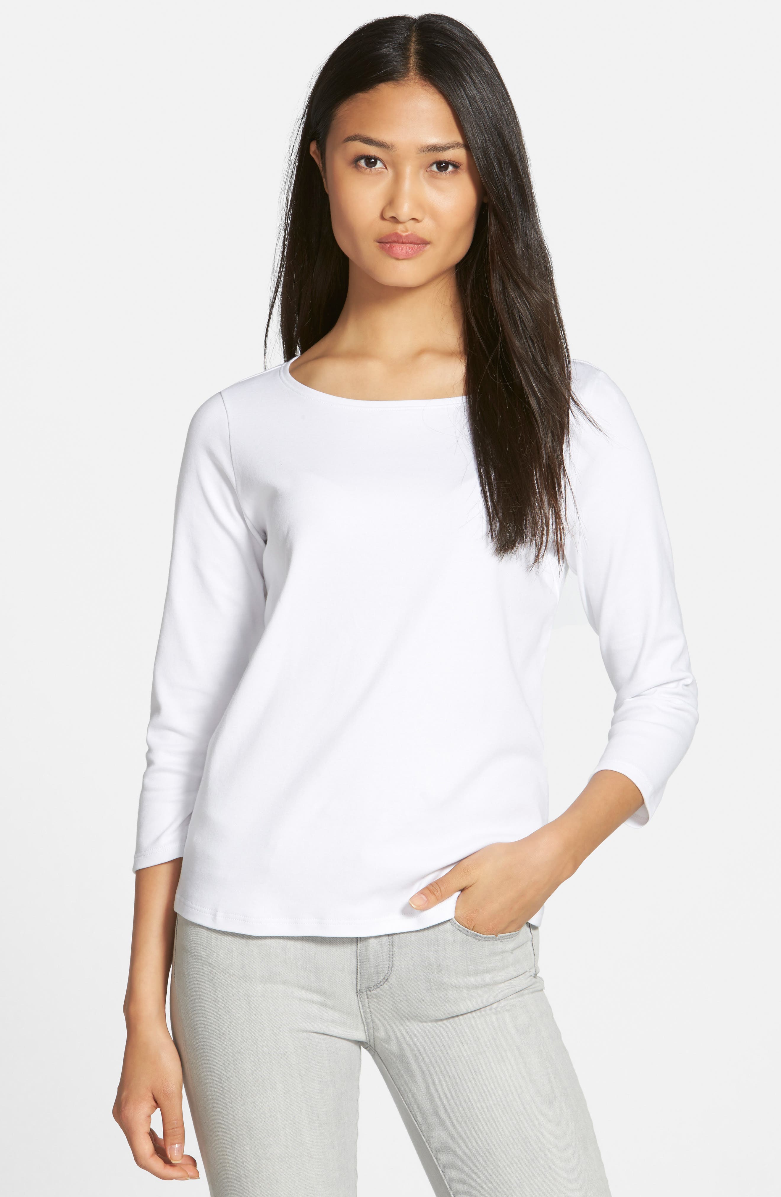 Eileen Fisher Ballet Neck Three Quarter Sleeve Top Nordstrom