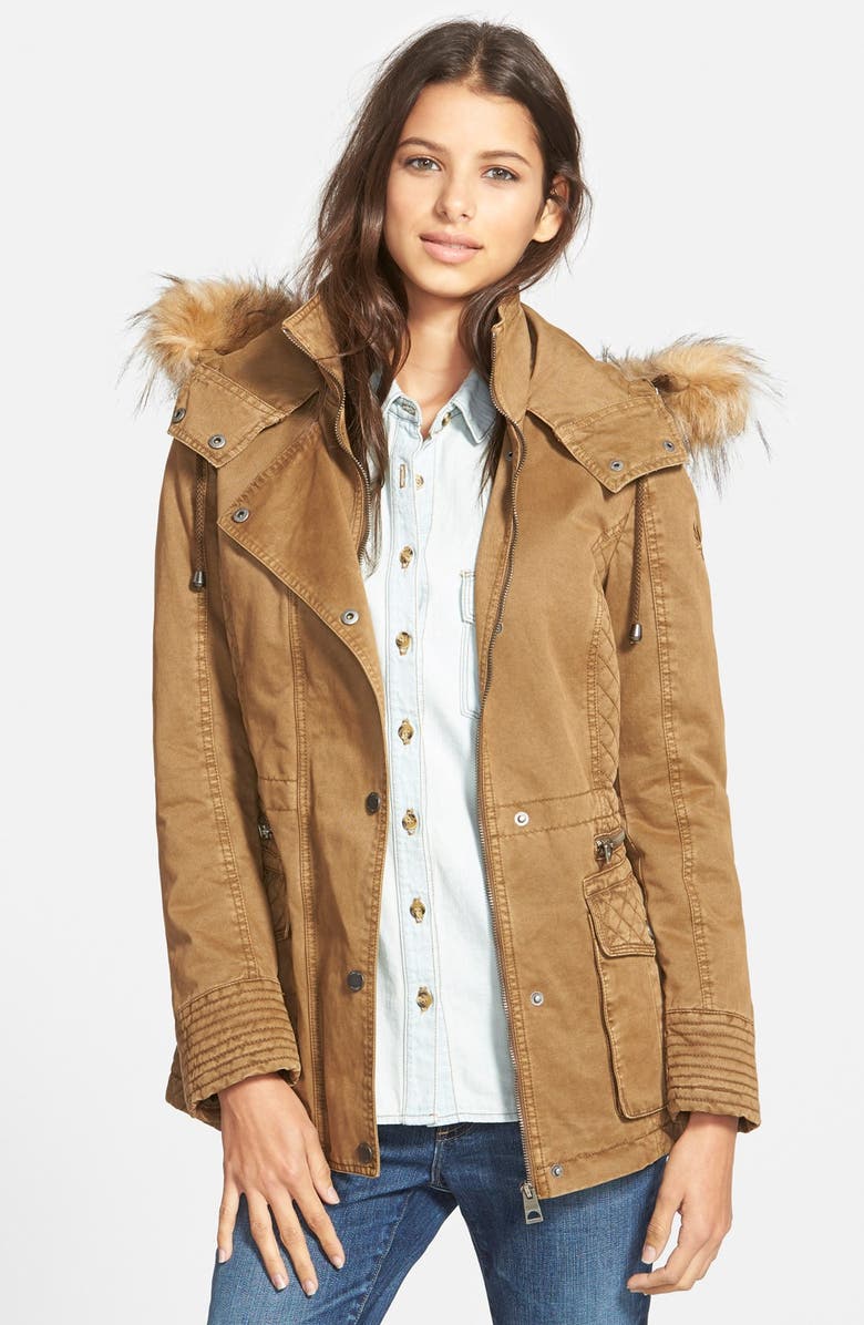 GUESS Hooded Cotton Field Jacket with Faux Fur Trim | Nordstrom